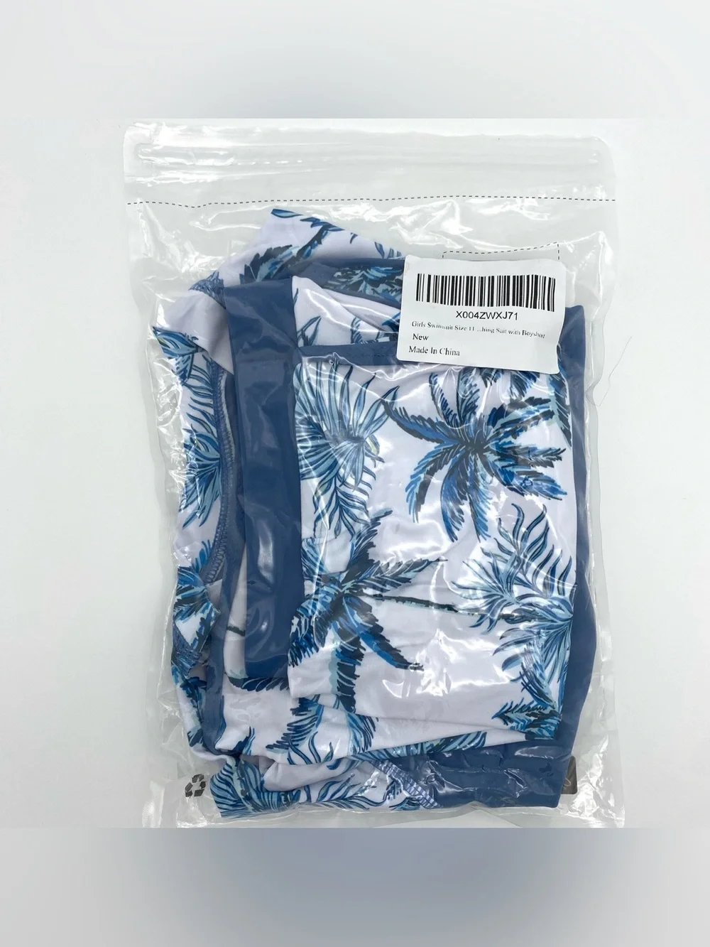 Kids Blue Palm Tree Tropical Rash Guard and Swim Shorts Set Size 12T